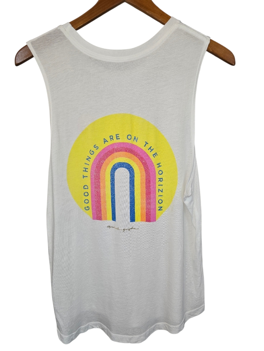 Spiritual Gangster Rainbow Graphic Tank Top White Good Things Horizon Size Med.